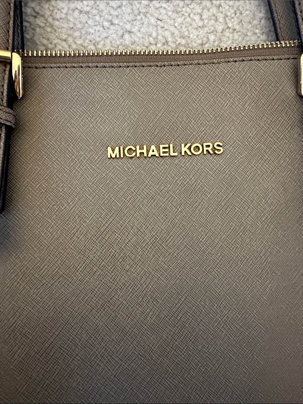 Michael Kors Taupe JetSet Messenger Tote with Gold Hardware